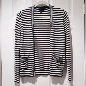 JCrew Gray & White Striped Cardigan Wool Sweater